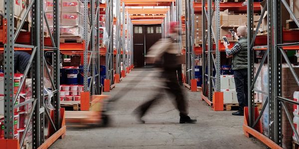 Efficient warehouse layout with systematic storage zones and organization